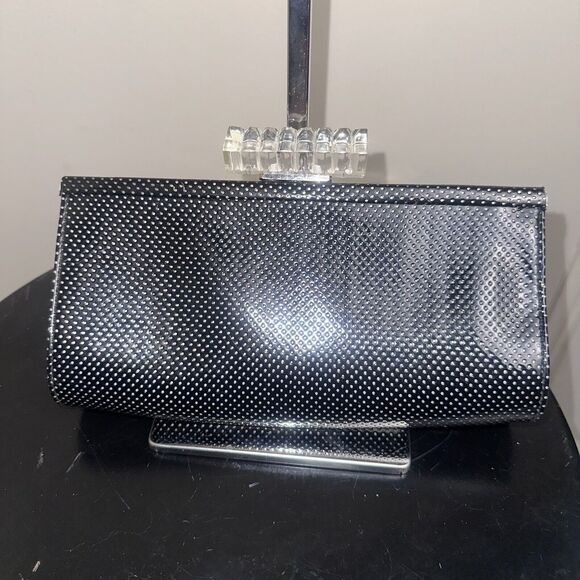 Steve Madden Black Clear Lucite Closure Silver Chain Shoulder Bag Clutch - Picture 1 of 11
